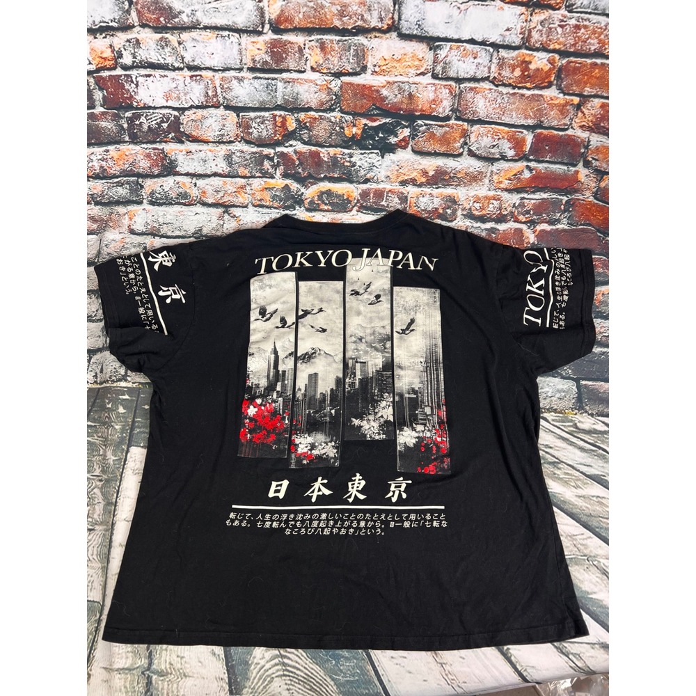 Savage Crew Tokyo Japan Graphic T-Shirt Black Kanji Streetwear Mens 2XL Cotton